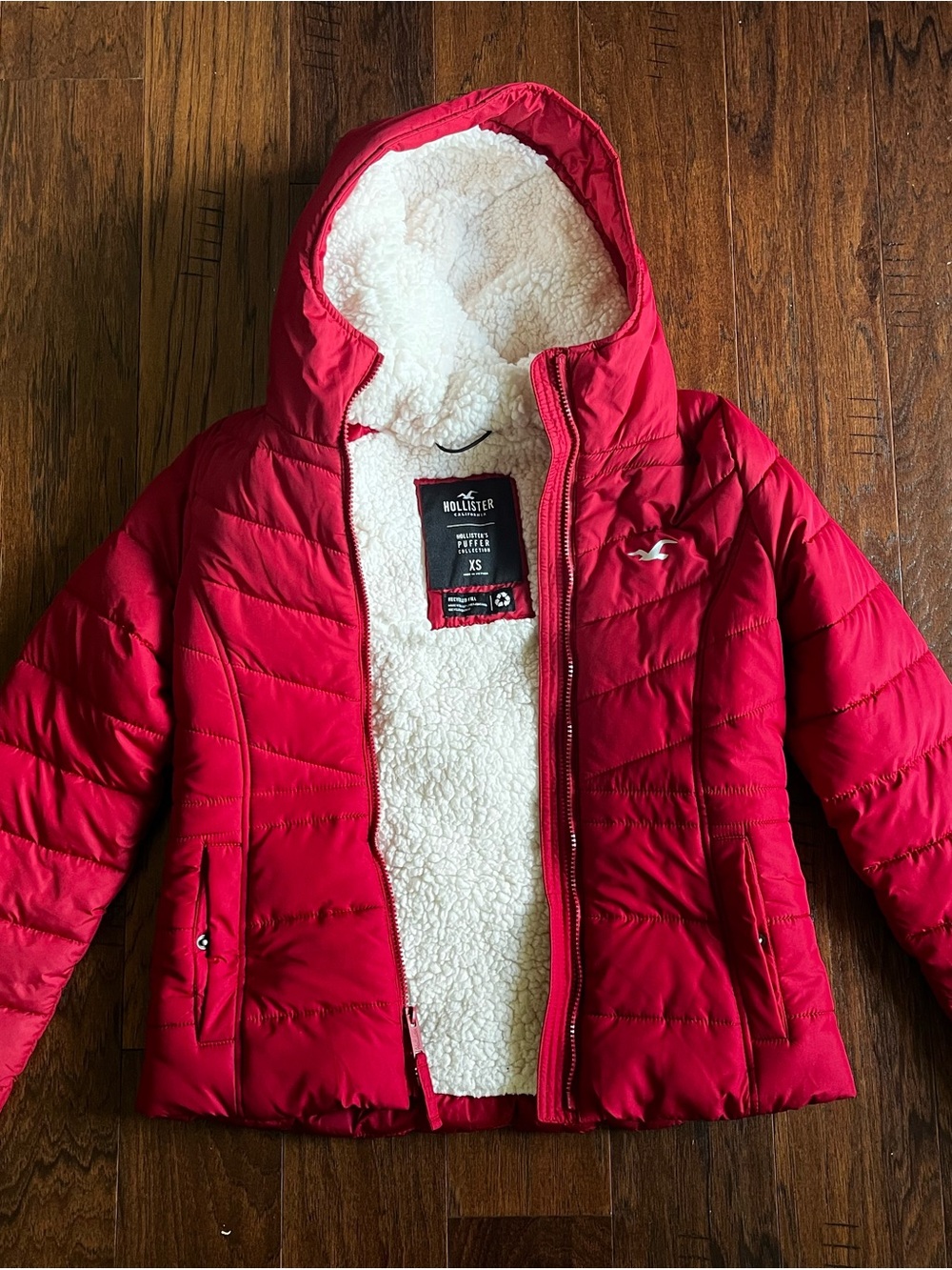 Hollister - Red Puffer Jacket with Sherpa Lining (size XS)